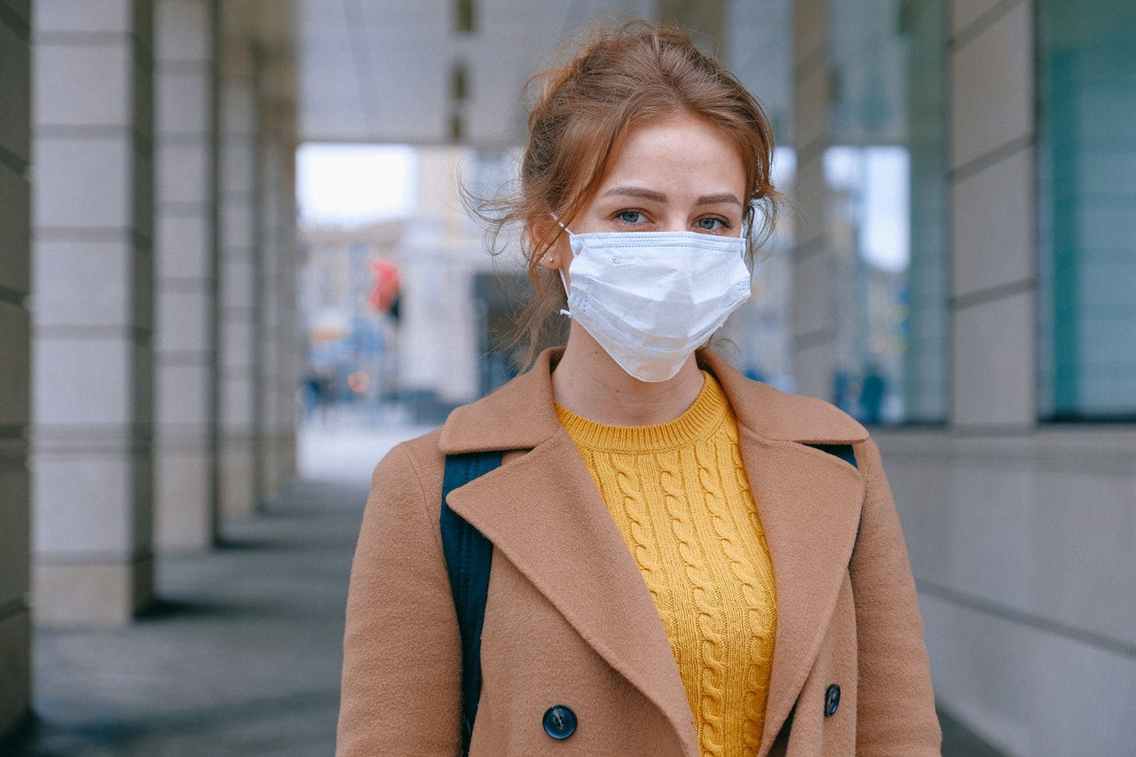 Woman wearing a protecting face mask