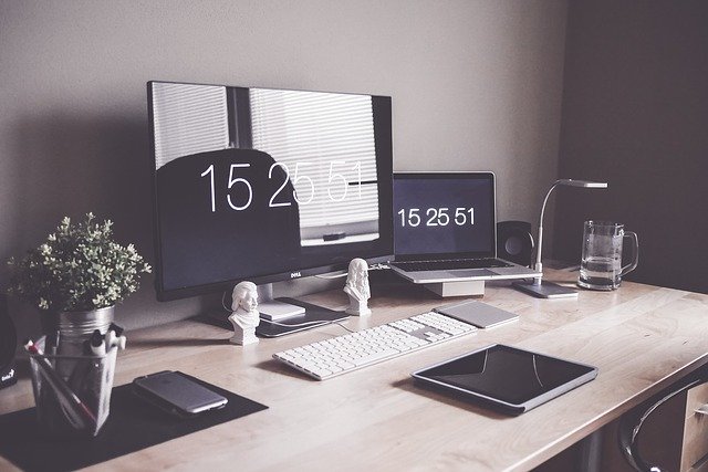 Working station desk with digital devices